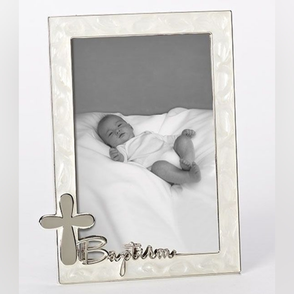 Pearl and Silver-hued Baby Baptism Frame Photo Favor Gift (12 available)